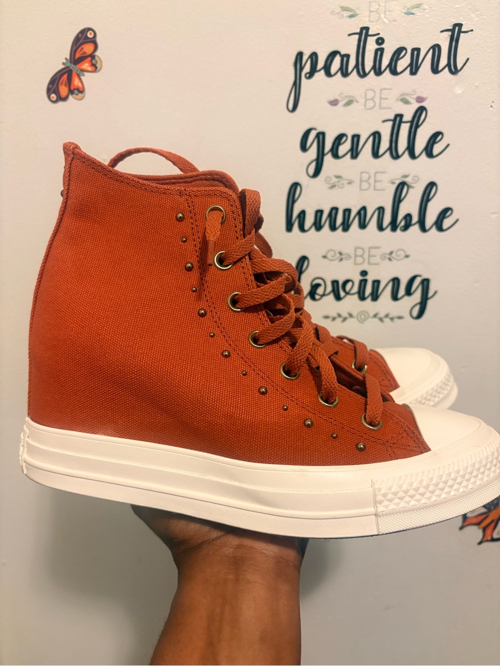 Converse High Top Sneakers in Bright Orange Canvas - Picture 2 of 5